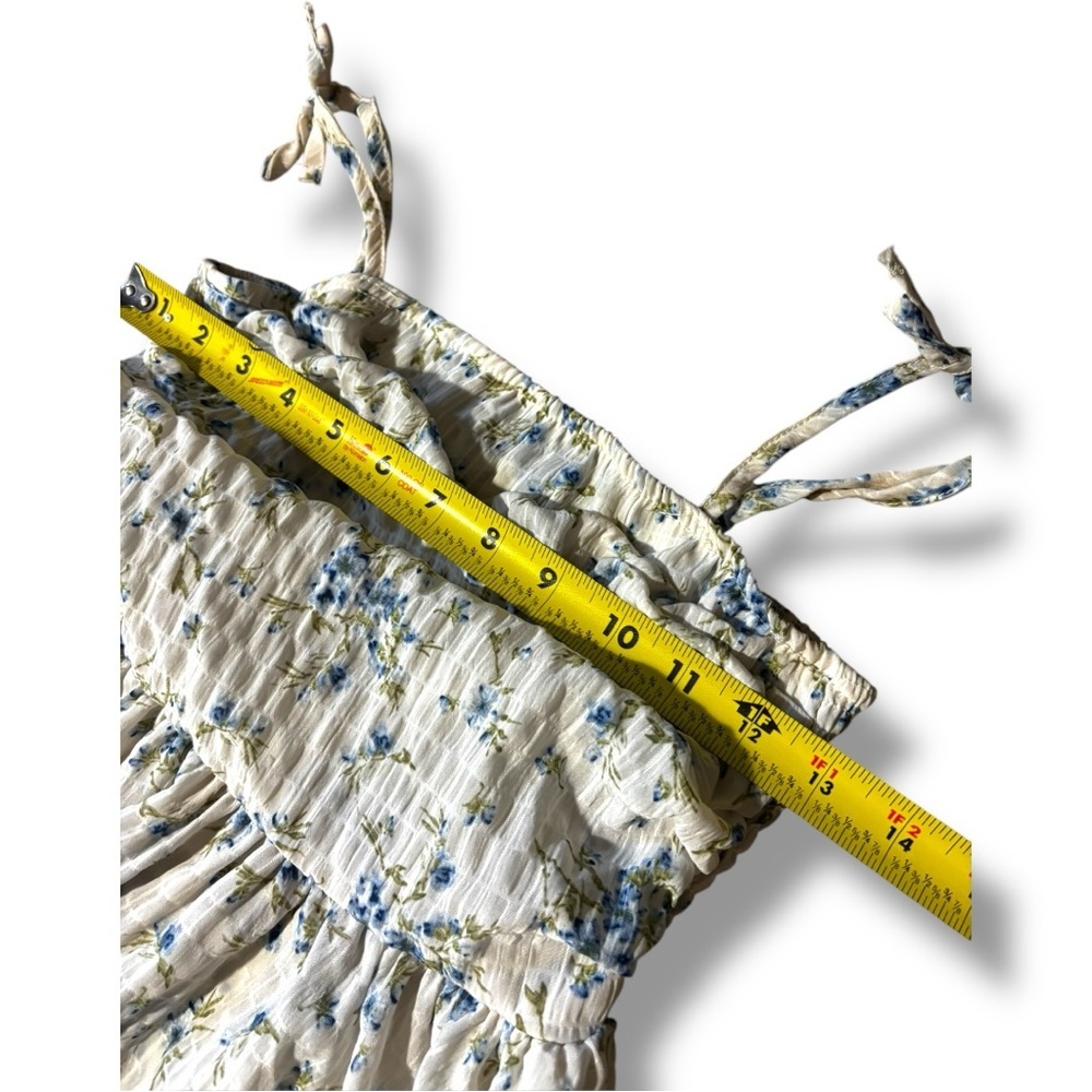 Unbranded White and Blue Floral Layered Tie Straps Empire Waist Babydoll Dress - Picture 11 of 16